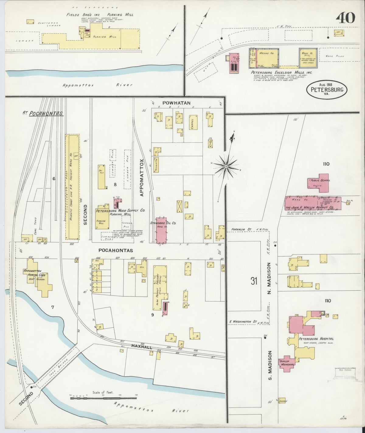 Sanborn Fire Insurance Map from Petersburg, Independent Cities, Virginia (1908), Sheet #0040 - Complete Map Set gallery image, historic Sanborn map, vintage wall art, Virginia Virginia