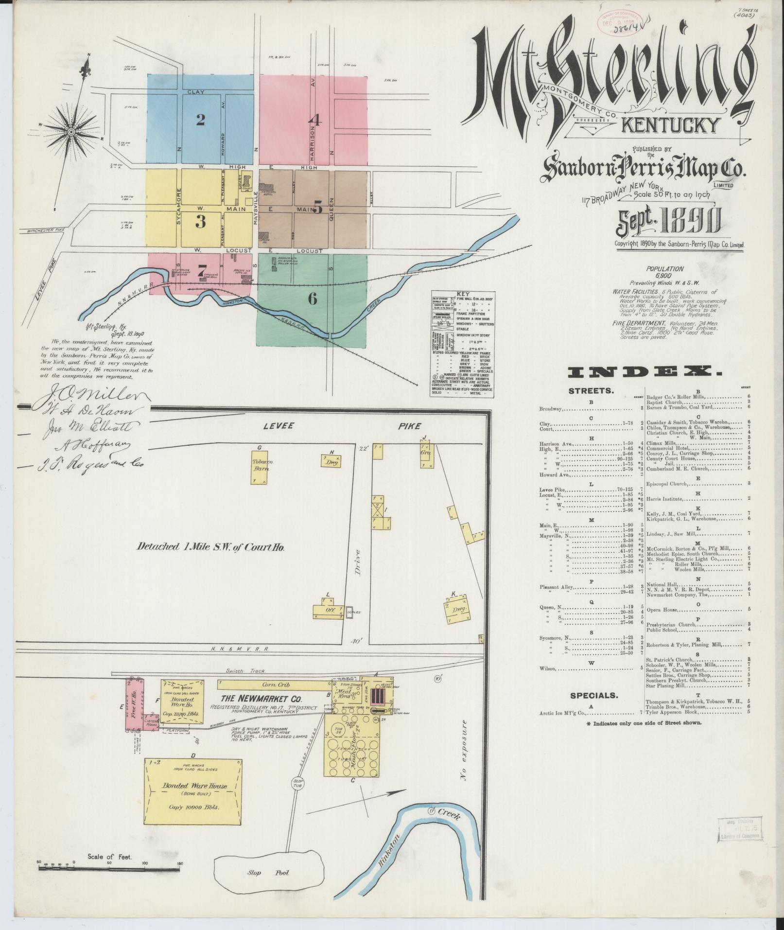 Sanborn Fire Insurance Map from Mount Sterling, Montgomery County, Kentucky (1890), Sheet #0001 - Historic Sanborn Fire Insurance Map Print, vintage old map wall art, antique decor, genealogy gift, Kentucky Kentucky map