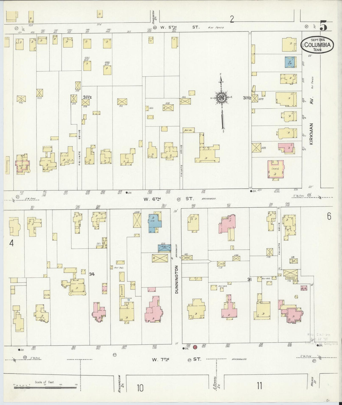 Sanborn Fire Insurance Map from Columbia, Maury County, Tennessee (1914), Sheet #0005 - Complete Map Set gallery image, historic Sanborn map, vintage wall art, Tennessee Tennessee