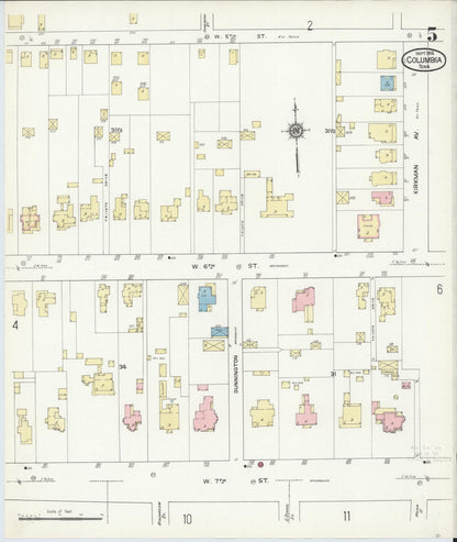 Sanborn Fire Insurance Map from Columbia, Maury County, Tennessee (1914), Sheet #0005 - Complete Map Set gallery image, historic Sanborn map, vintage wall art, Tennessee Tennessee