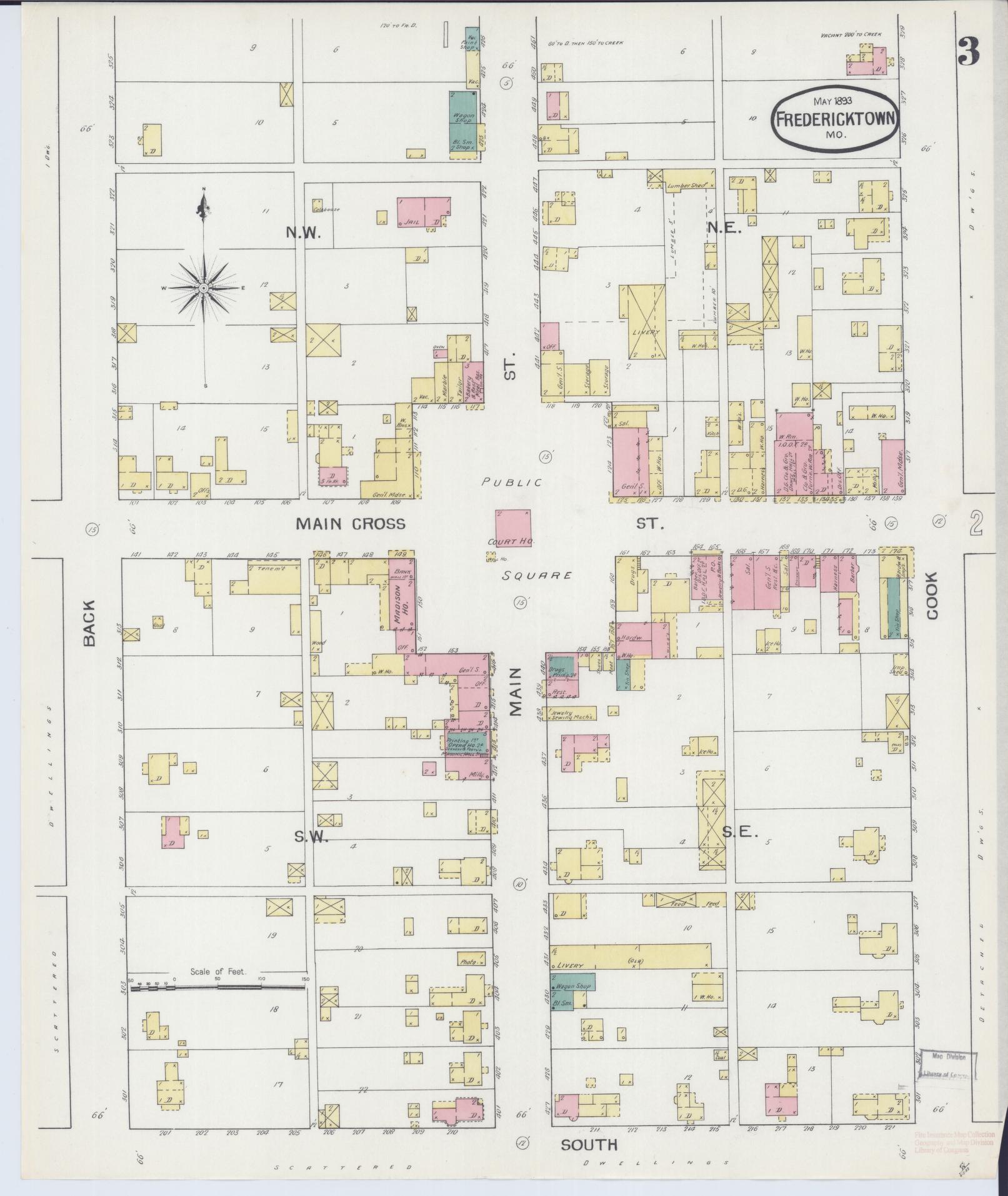 Sanborn Fire Insurance Map from Fredericktown, Madison County, Missouri (1893), Sheet #0003 - Complete Map Set gallery image, historic Sanborn map, vintage wall art, Missouri Missouri