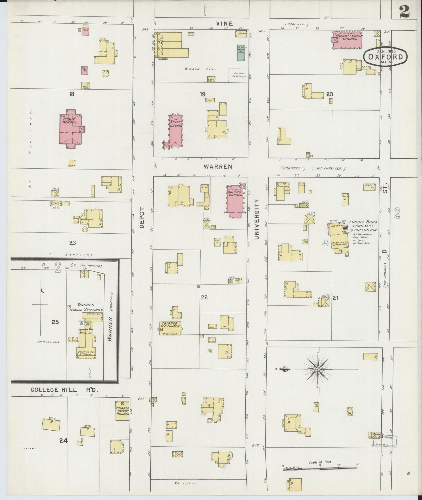 Sanborn Fire Insurance Map from Oxford, Lafayette County, Mississippi (1895), Sheet #0002 - Complete Map Set gallery image, historic Sanborn map, vintage wall art, Mississippi Mississippi