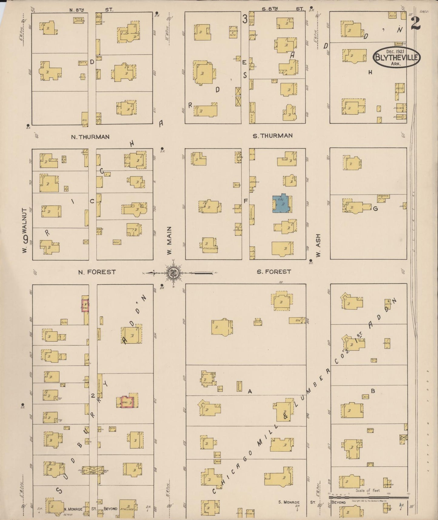 Sanborn Fire Insurance Map from Blytheville, Mississippi County, Arkansas (1921), Sheet #0002 - Complete Map Set gallery image, historic Sanborn map, vintage wall art, Blytheville Mississippi