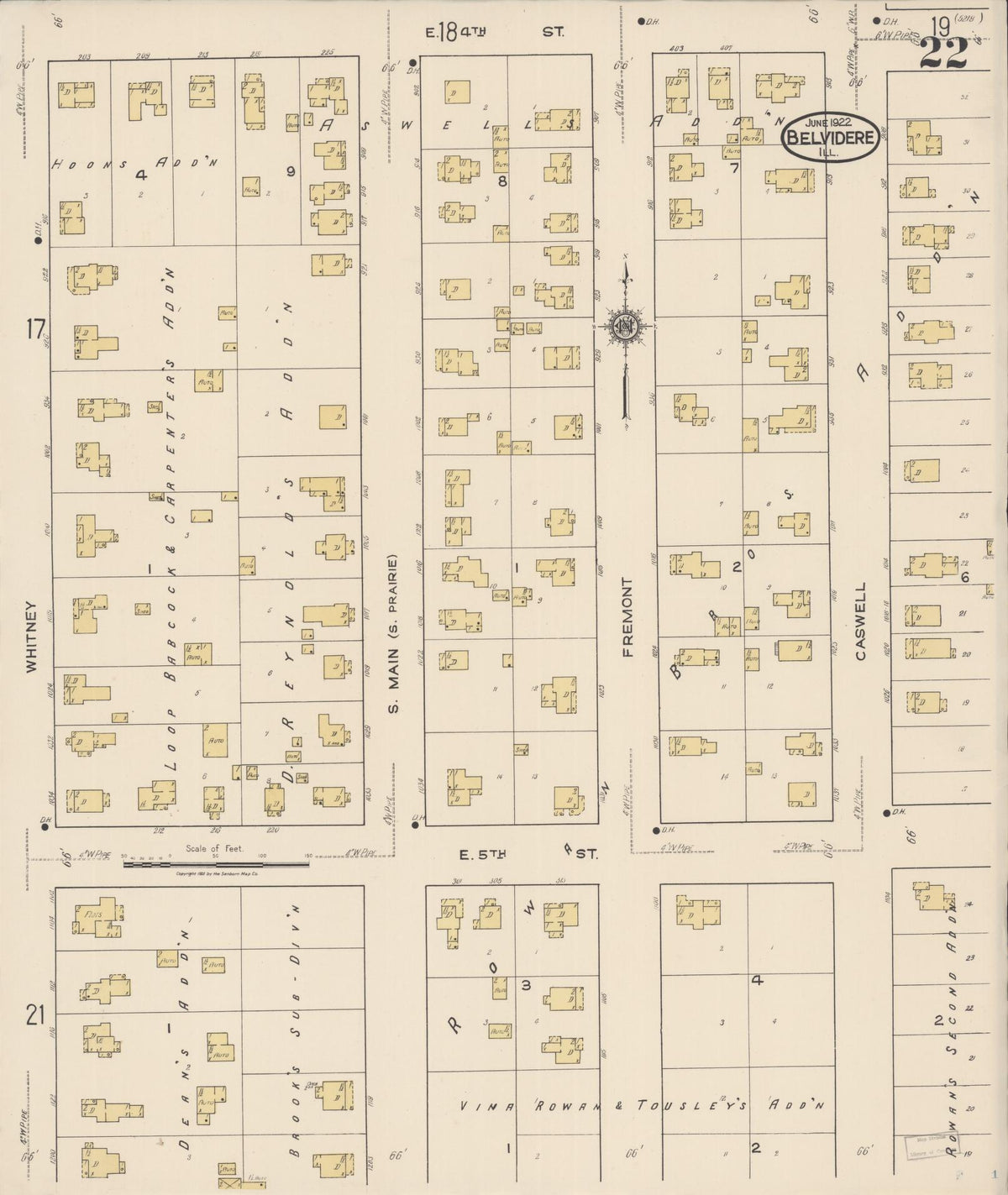 Sanborn Fire Insurance Map from Belvidere, Boone County, Illinois (1922), Sheet #0022 - Complete Map Set gallery image, historic Sanborn map, vintage wall art, Illinois Illinois