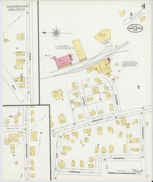 Sanborn Fire Insurance Map from Marlborough, Middlesex County, Massachusetts (1906), Sheet #0004 - Historic Sanborn Fire Insurance Map Print, vintage old map wall art, antique decor, genealogy gift, Massachusetts Massachusetts map