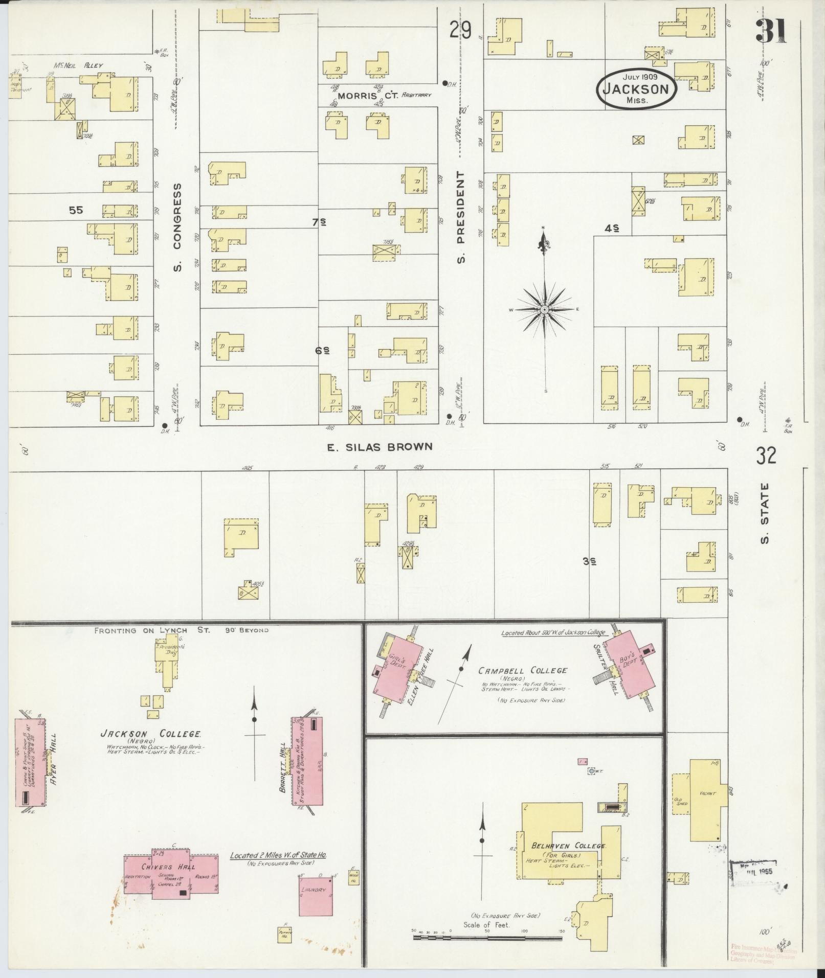 Sanborn Fire Insurance Map from Jackson, Hinds County, Mississippi (1909), Sheet #0031 - Complete Map Set gallery image, historic Sanborn map, vintage wall art, Mississippi Mississippi