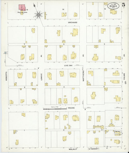 Sanborn Fire Insurance Map from Bowie, Montague County, Texas (1908), Sheet #0005 - Historic Sanborn Fire Insurance Map Print, vintage old map wall art, antique decor, genealogy gift, Texas Texas map