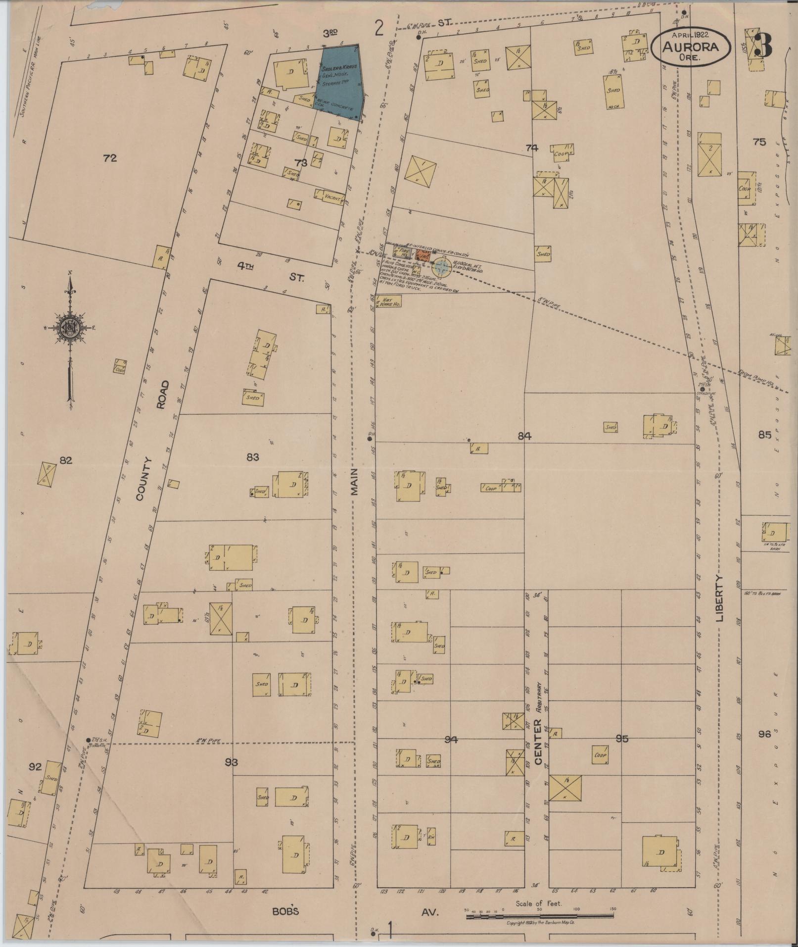 Sanborn Fire Insurance Map from Aurora, Marion County, Oregon (1922), Sheet #0003 - Complete Map Set gallery image, historic Sanborn map, vintage wall art, Oregon Oregon