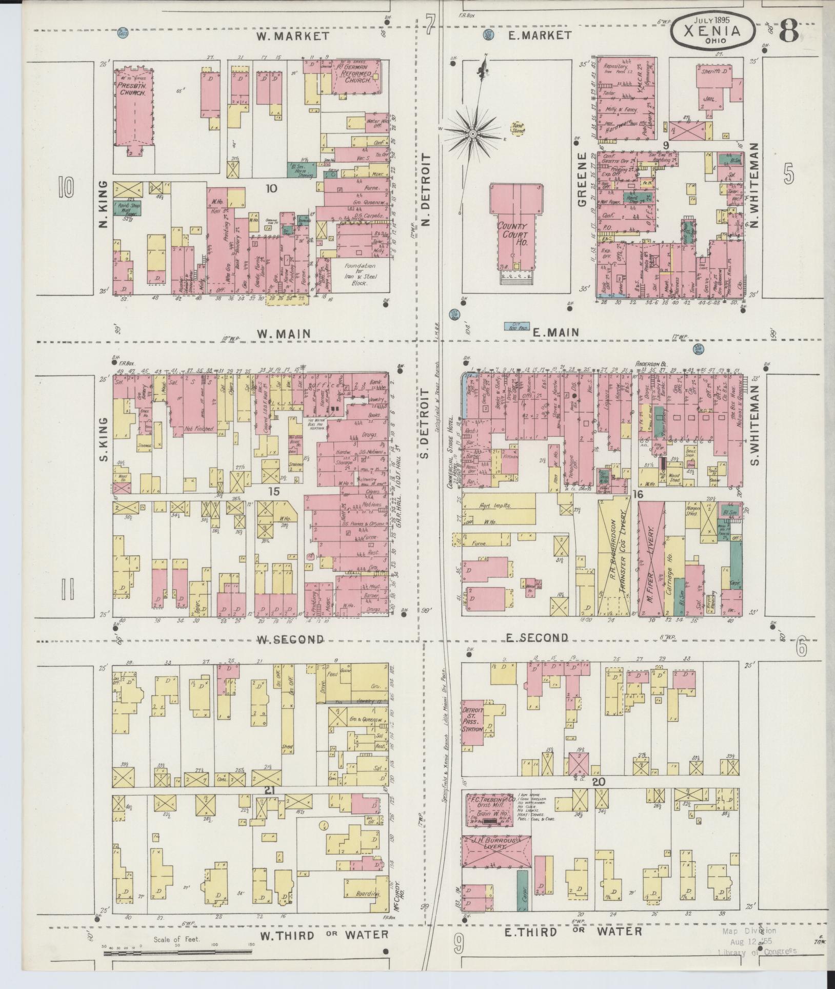 Sanborn Fire Insurance Map from Xenia, Greene County, Ohio (1895), Sheet #0008 - Complete Map Set gallery image, historic Sanborn map, vintage wall art, Ohio Ohio