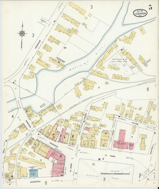 Sanborn Fire Insurance Map from Lebanon, Grafton County, New Hampshire (1912), Sheet #0005 - Historic Sanborn Fire Insurance Map Print, vintage old map wall art, antique decor, genealogy gift, New Hampshire New Hampshire map