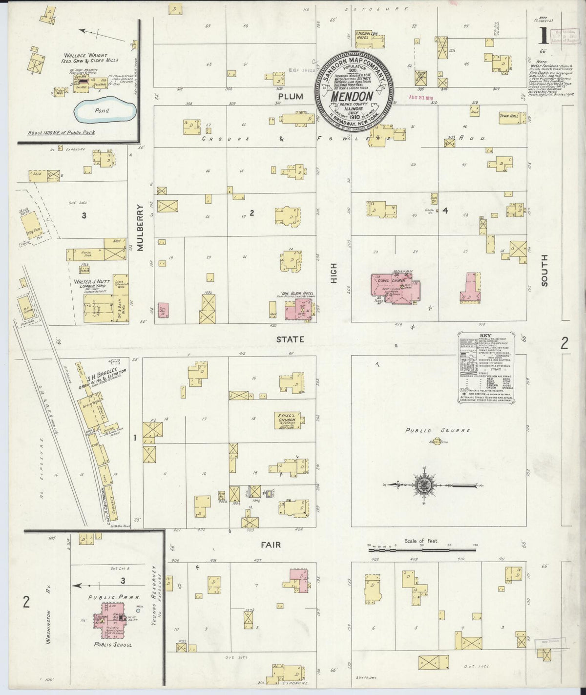 Sanborn Fire Insurance Map from Mendon, Adams County, Illinois (1910), Sheet #0001 - Historic Sanborn Fire Insurance Map Print, vintage old map wall art, antique decor, genealogy gift, Illinois Illinois map