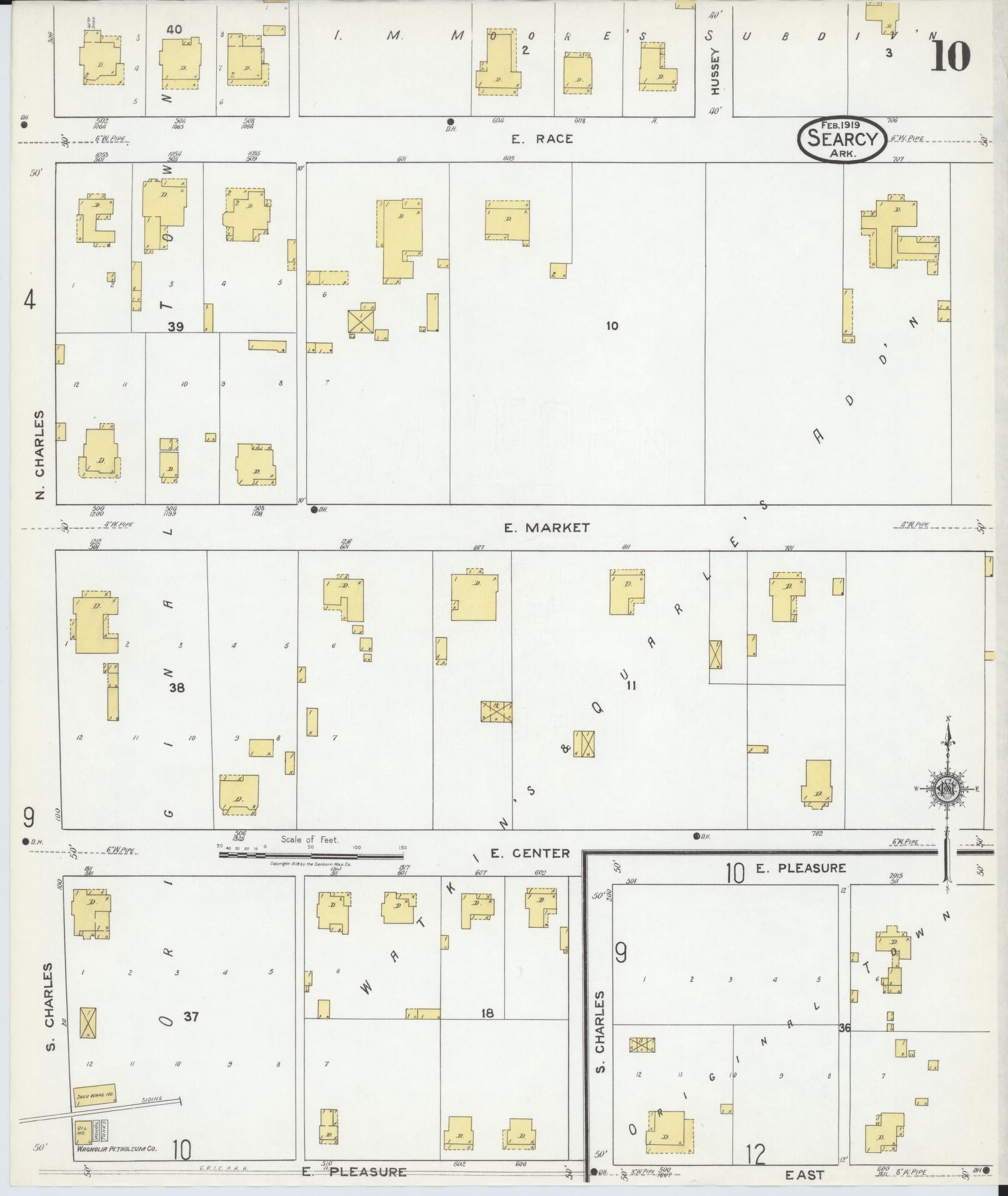 Sanborn Fire Insurance Map from Searcy, White County, Arkansas (1919), Sheet #0010 - Historic Sanborn Fire Insurance Map Print, vintage old map wall art, antique decor, genealogy gift, Arkansas Arkansas map