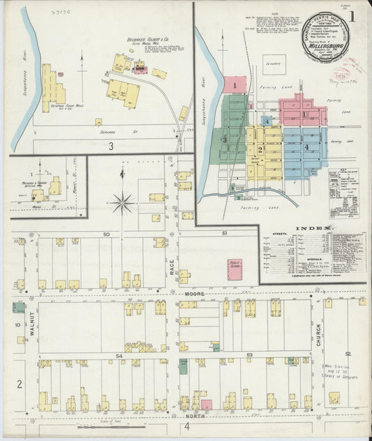 Sanborn Fire Insurance Map from Millersburg, Dauphin County, Pennsylvania (1896), Sheet #0001 - Complete Map Set gallery image, historic Sanborn map, vintage wall art, Pennsylvania Pennsylvania
