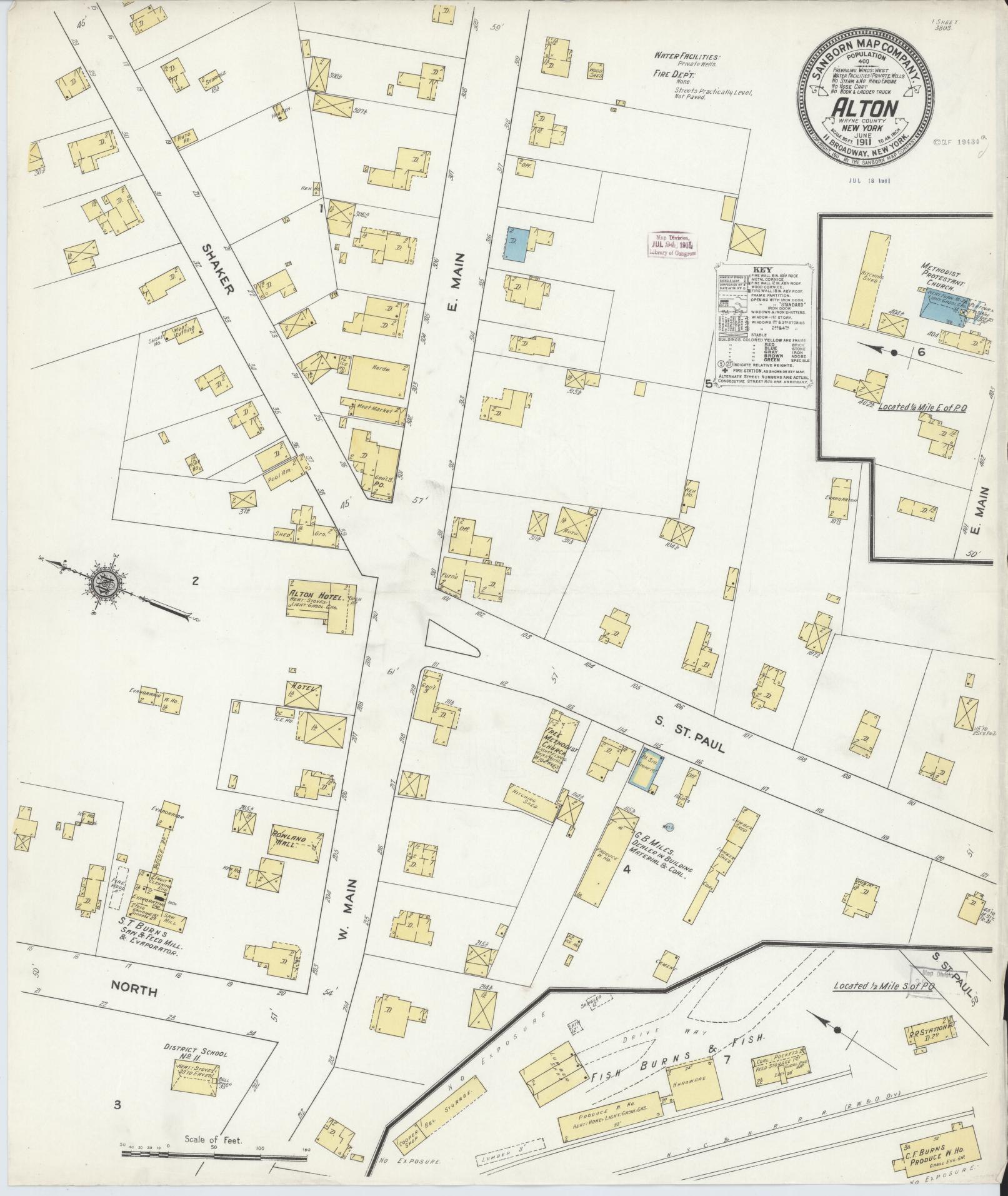 Sanborn Fire Insurance Map from Alton, Wayne County, New York (1911), Sheet #0001 - Historic Sanborn Fire Insurance Map Print, vintage old map wall art, antique decor, genealogy gift, New York New York map