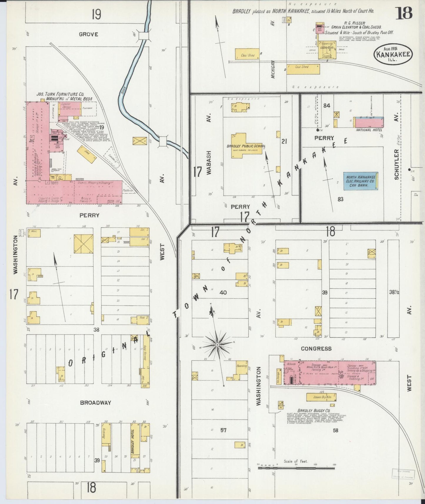 Sanborn Fire Insurance Map from Kankakee, Kankakee County, Illinois (1901), Sheet #0018 - Historic Sanborn Fire Insurance Map Print, vintage old map wall art, antique decor, genealogy gift, Illinois Illinois map