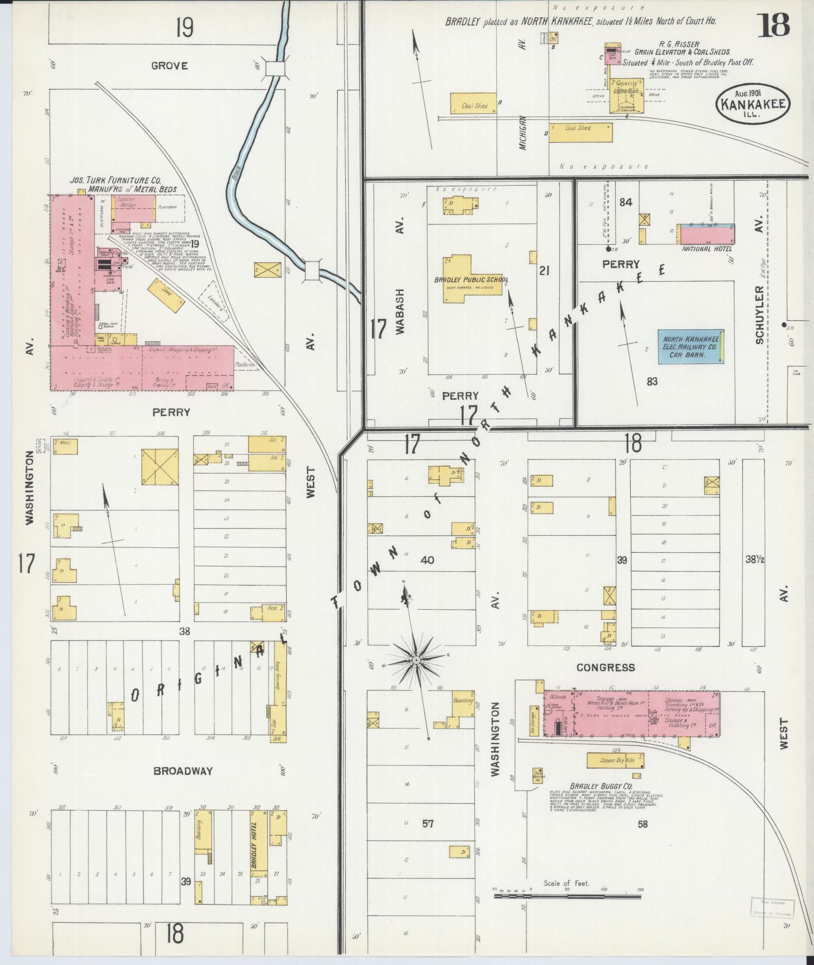 Sanborn Fire Insurance Map from Kankakee, Kankakee County, Illinois (1901), Sheet #0018 - Historic Sanborn Fire Insurance Map Print, vintage old map wall art, antique decor, genealogy gift, Illinois Illinois map