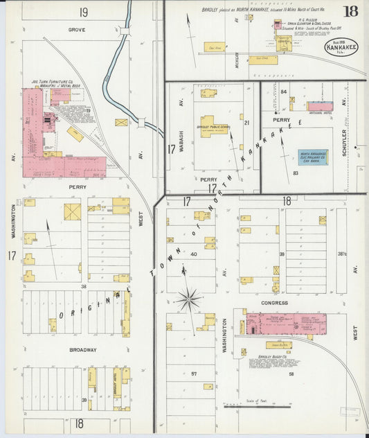 Sanborn Fire Insurance Map from Kankakee, Kankakee County, Illinois (1901), Sheet #0018 - Historic Sanborn Fire Insurance Map Print, vintage old map wall art, antique decor, genealogy gift, Illinois Illinois map