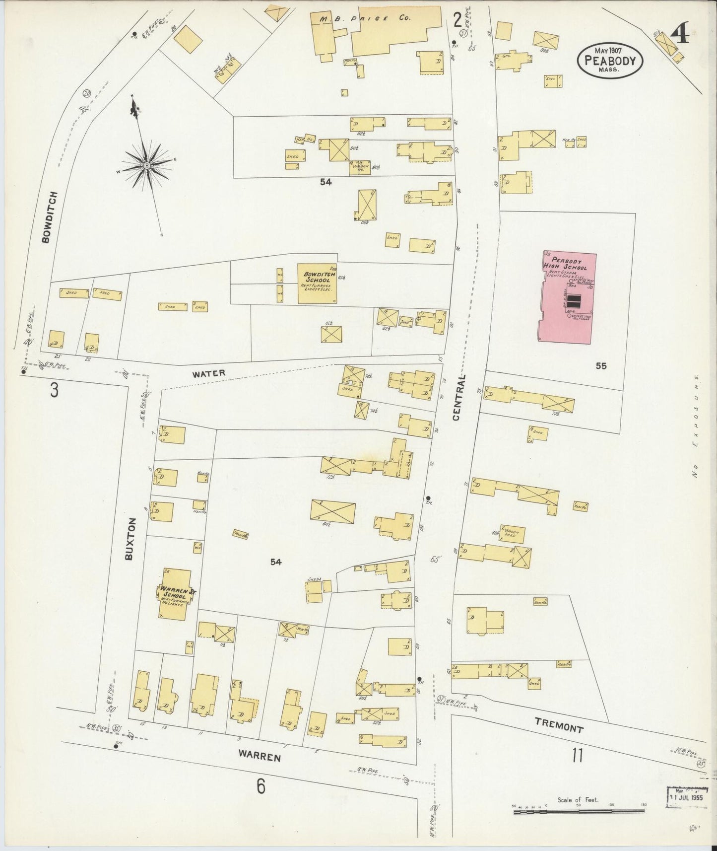 Sanborn Fire Insurance Map from Peabody, Essex County, Massachusetts (1907), Sheet #0004 - Complete Map Set gallery image, historic Sanborn map, vintage wall art, Massachusetts Massachusetts