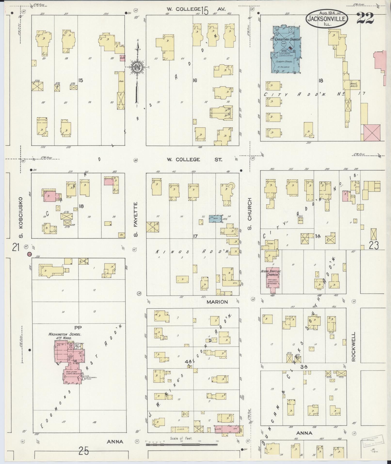 Sanborn Fire Insurance Map from Jacksonville, Morgan County, Illinois (1914), Sheet #0022 - Historic Sanborn Fire Insurance Map Print, vintage old map wall art, antique decor, genealogy gift, Illinois Illinois map