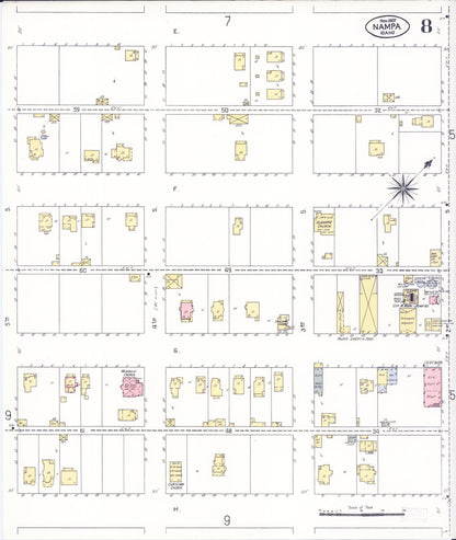 Sanborn Fire Insurance Map from Nampa, Canyon County, Idaho (1907), Sheet #0008 - Complete Map Set gallery image, historic Sanborn map, vintage wall art, Idaho Idaho