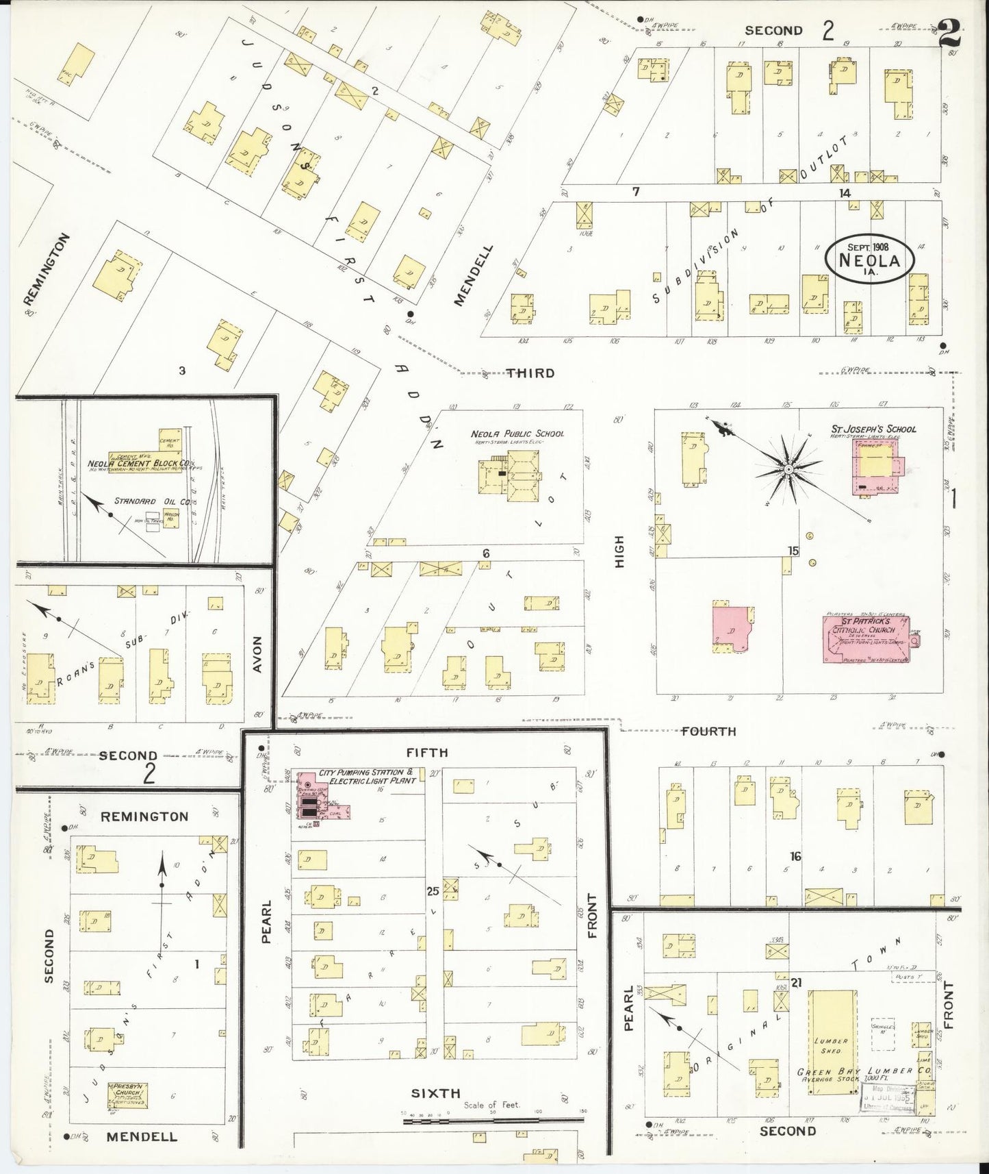 Sanborn Fire Insurance Map from Neola, Pottawattamie County, Iowa (1908), Sheet #0002 - Historic Sanborn Fire Insurance Map Print, vintage old map wall art