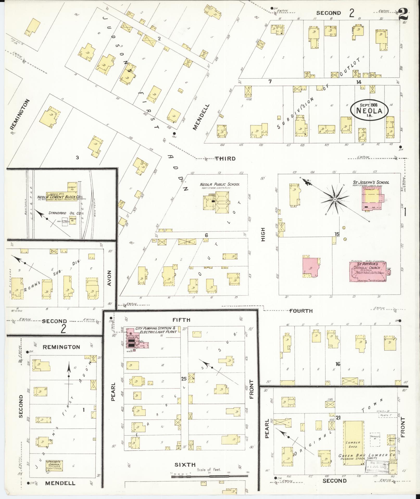 Sanborn Fire Insurance Map from Neola, Pottawattamie County, Iowa (1908), Sheet #0002 - Historic Sanborn Fire Insurance Map Print, vintage old map wall art