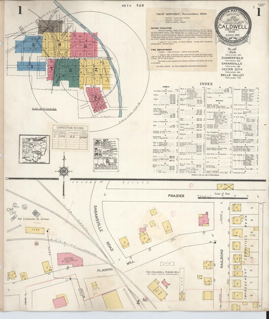 Sanborn Fire Insurance Map from Caldwell, Noble County, Ohio (1932), Sheet #0001 - Complete Map Set gallery image, historic Sanborn map, vintage wall art, Ohio Ohio