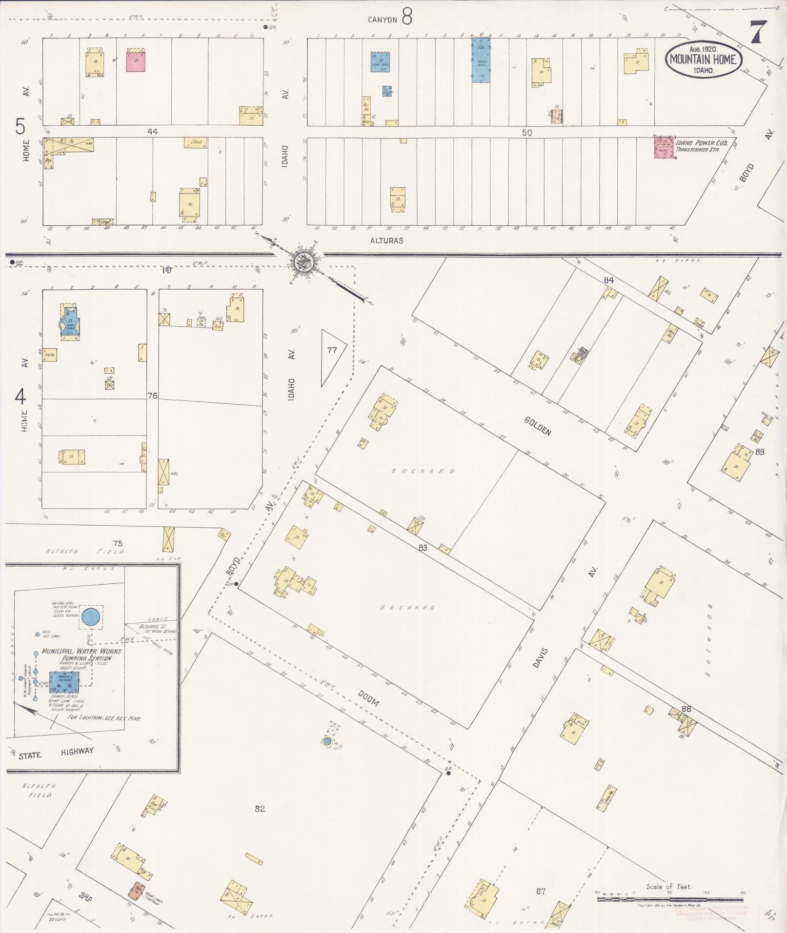 Sanborn Fire Insurance Map from Mountain Home, Elmore County, Idaho (1920), Sheet #0007 - Complete Map Set gallery image, historic Sanborn map, vintage wall art, Idaho Idaho