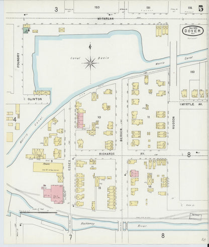 Sanborn Fire Insurance Map from Dover, Morris County, New Jersey (1896), Sheet #0005 - Complete Map Set gallery image, historic Sanborn map, vintage wall art, New Jersey New Jersey