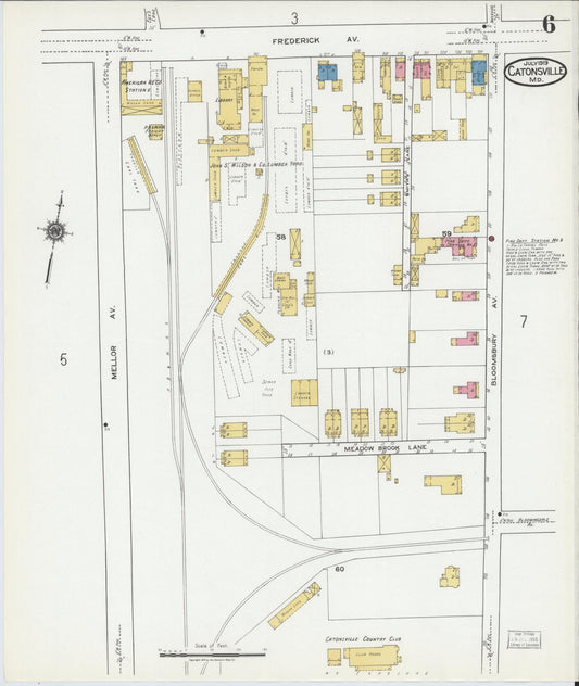 Sanborn Fire Insurance Map from Catonsville, Baltimore County, Maryland (1919), Sheet #0006 - Historic Sanborn Fire Insurance Map Print, vintage old map wall art, antique decor, genealogy gift, Maryland Maryland map