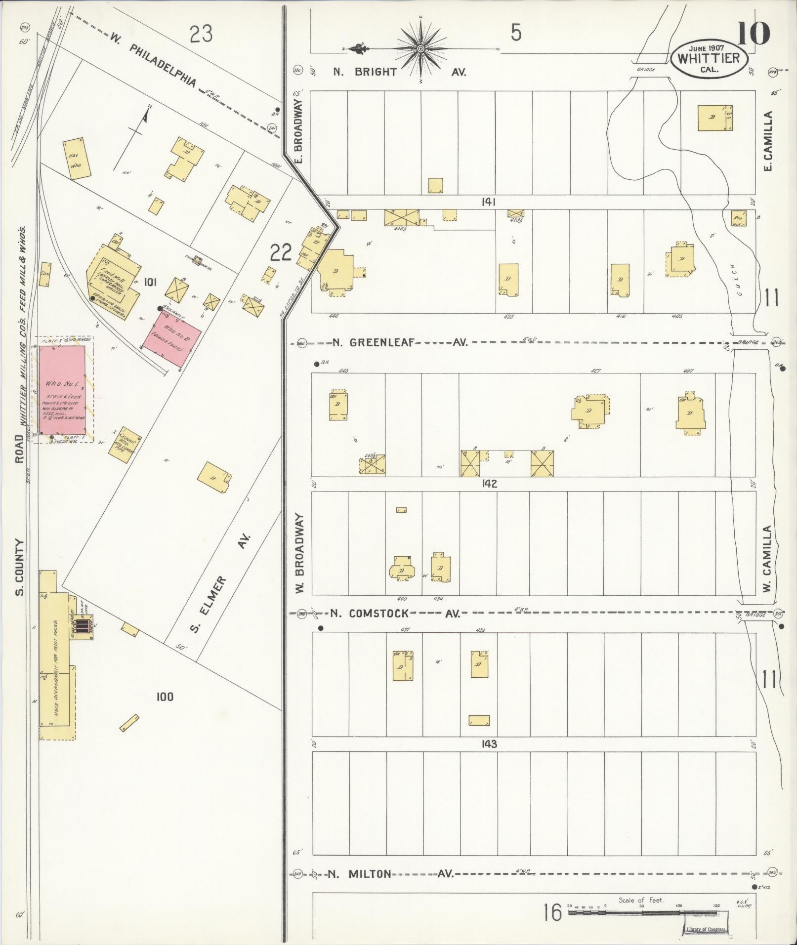 Sanborn Fire Insurance Map from Whittier, Los Angeles County, California (1907), Sheet #0010 - Complete Map Set gallery image, historic Sanborn map, vintage wall art, California California