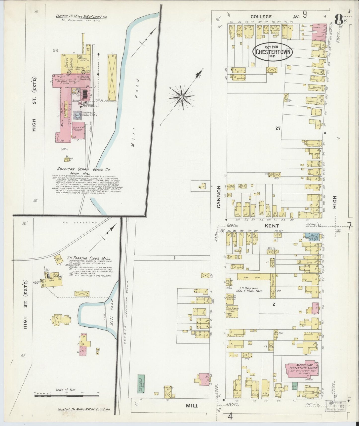 Kent, Maryland - 1908 - Sanborn Fire Insurance Map, Sheet #0008 - Historic Sanborn Fire Insurance Map Print, Kent Maryland 1908 0008 vintage old map wall art