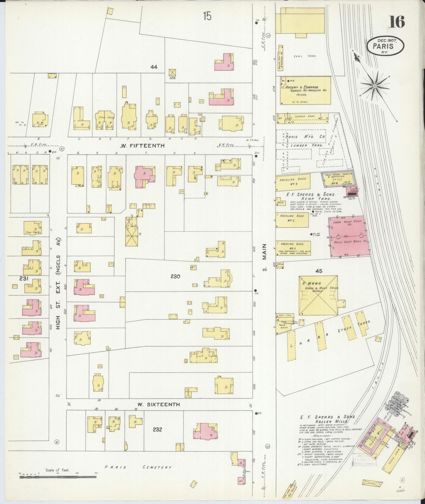 Sanborn Fire Insurance Map from Paris, Bourbon County, Kentucky (1907), Sheet #0016 - Historic Sanborn Fire Insurance Map Print, vintage old map wall art, antique decor, genealogy gift, Kentucky Kentucky map