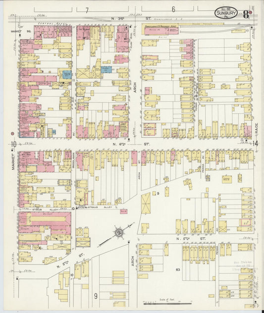 Sanborn Fire Insurance Map from Sunbury, Northumberland County, Pennsylvania (1912), Sheet #0008 - Historic Sanborn Fire Insurance Map Print, vintage old map wall art, antique decor, genealogy gift, Pennsylvania Pennsylvania map