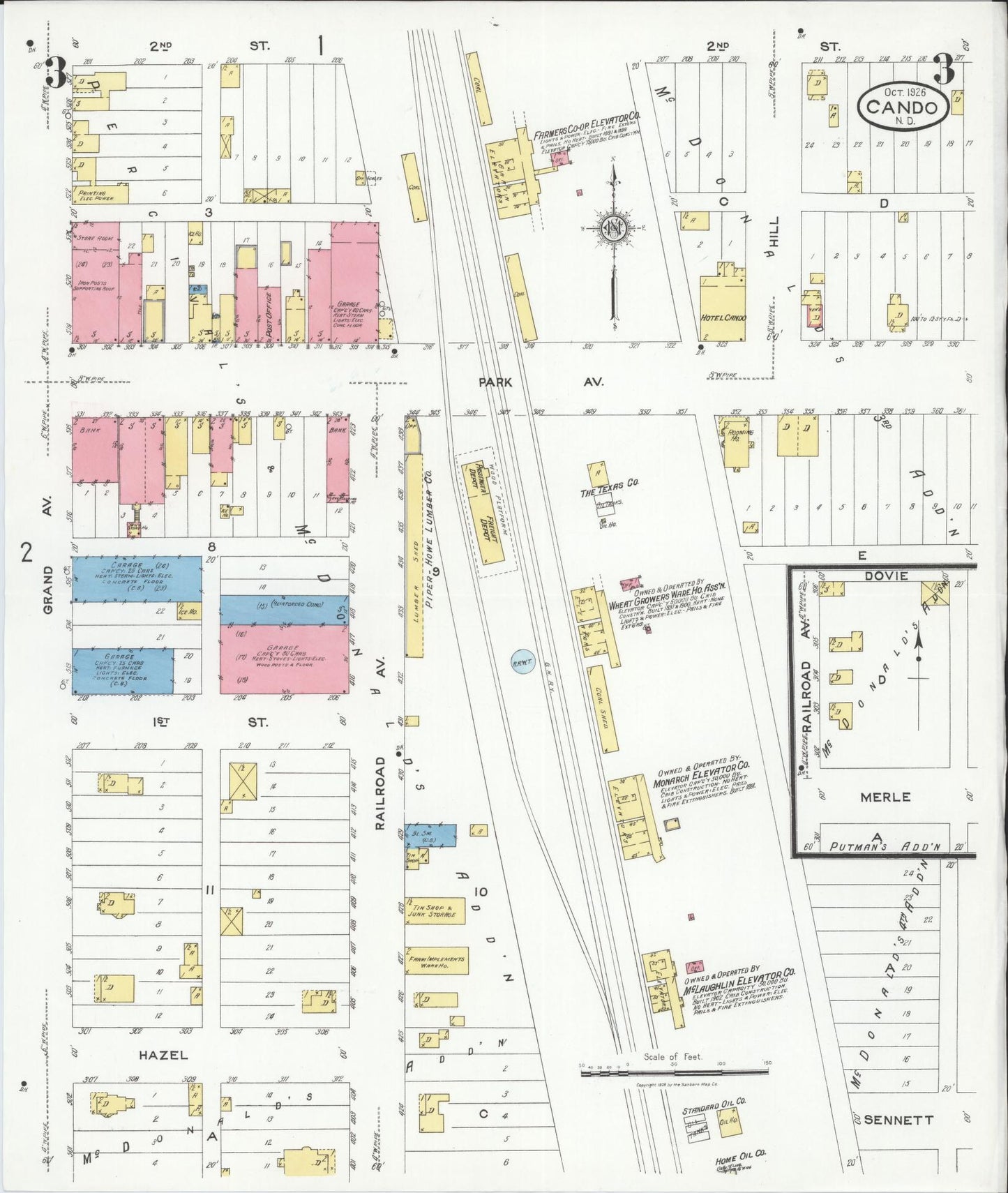Sanborn Fire Insurance Map from Cando, Towner County, North Dakota (1926), Sheet #0003 - Historic Sanborn Fire Insurance Map Print, vintage old map wall art, antique decor, genealogy gift, North Dakota North Dakota map