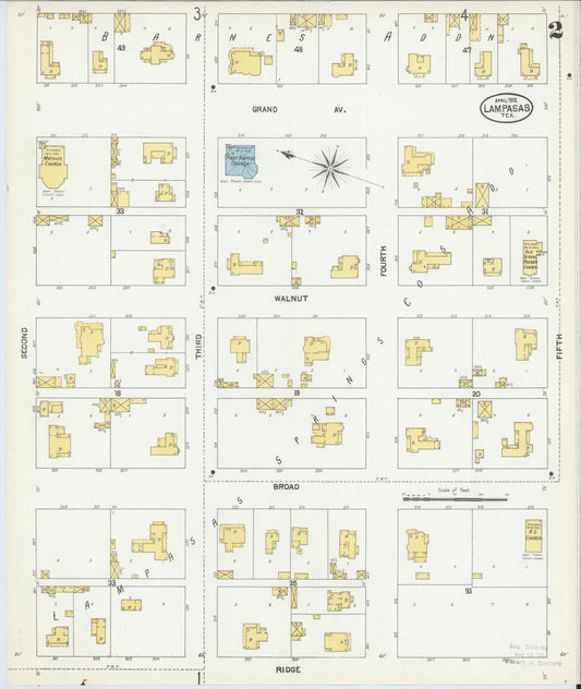 Sanborn Fire Insurance Map from Lampasas, Lampasas County, Texas (1902), Sheet #0002 - Historic Sanborn Fire Insurance Map Print, vintage old map wall art, antique decor, genealogy gift, Texas Texas map