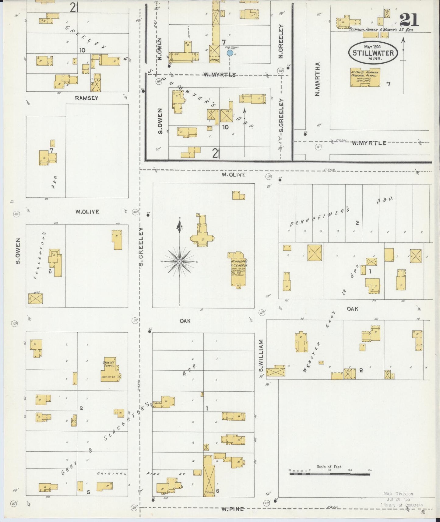 Sanborn Fire Insurance Map from Stillwater, Washington County, Minnesota (1904), Sheet #0021 - Historic Sanborn Fire Insurance Map Print, vintage old map wall art, antique decor, genealogy gift, Minnesota Minnesota map