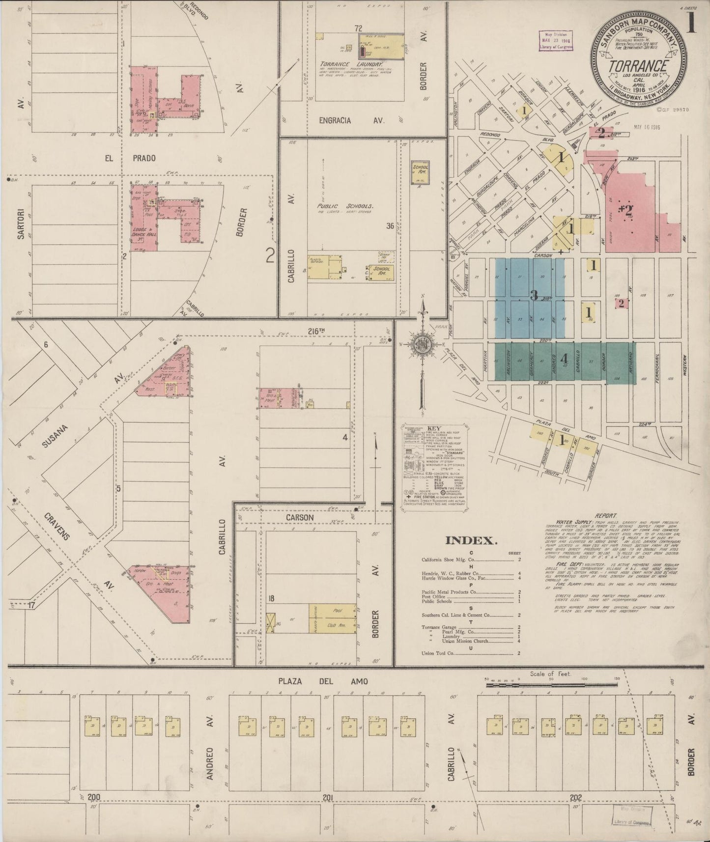 Sanborn Fire Insurance Map from Torrance, Los Angeles County, California. (1916) – Historic Sanborn Fire Insurance Map Print
