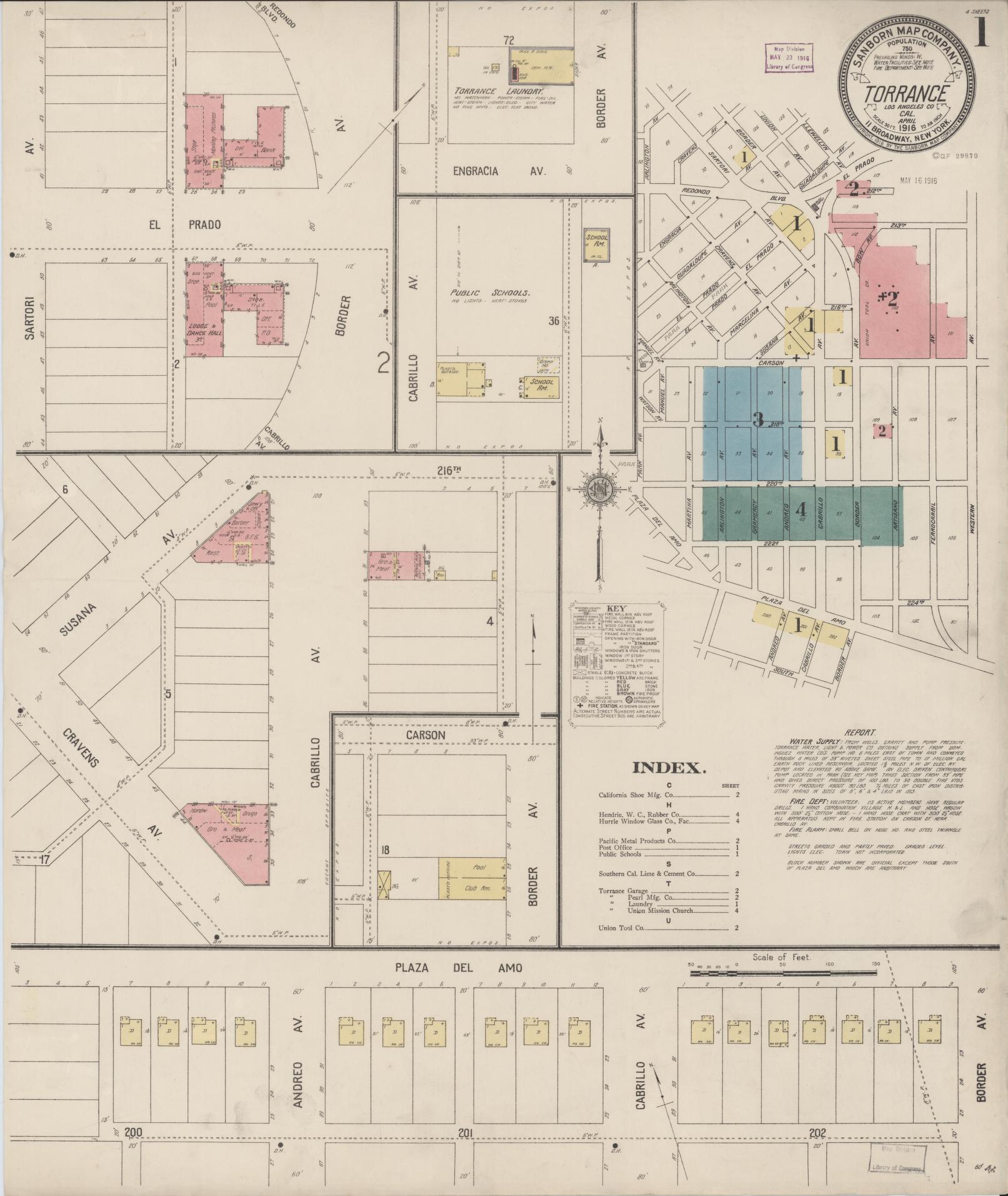 Sanborn Fire Insurance Map from Torrance, Los Angeles County, California. (1916) – Historic Sanborn Fire Insurance Map Print