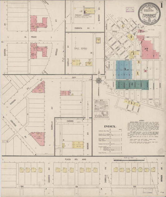 Sanborn Fire Insurance Map from Torrance, Los Angeles County, California. (1916) – Historic Sanborn Fire Insurance Map Print