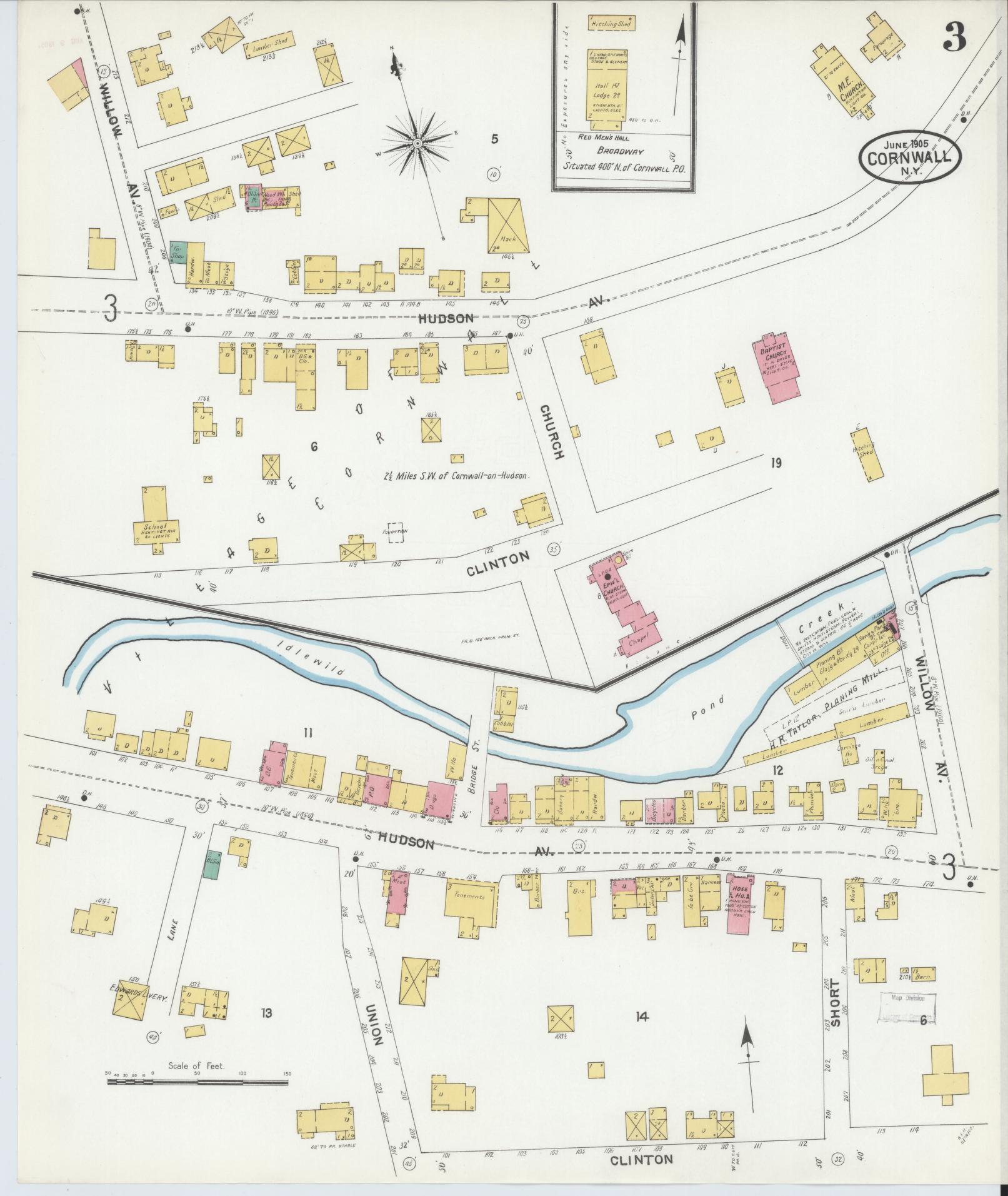 Sanborn Fire Insurance Map from Cornwall, Orange County, New York (1905), Sheet #0003 - Complete Map Set gallery image, historic Sanborn map, vintage wall art, New York New York
