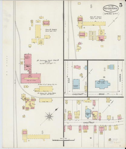 Sanborn Fire Insurance Map from Royersford, Montgomery County, Pennsylvania (1895), Sheet #0005 - Historic Sanborn Fire Insurance Map Print, vintage old map wall art, antique decor, genealogy gift, Pennsylvania Pennsylvania map