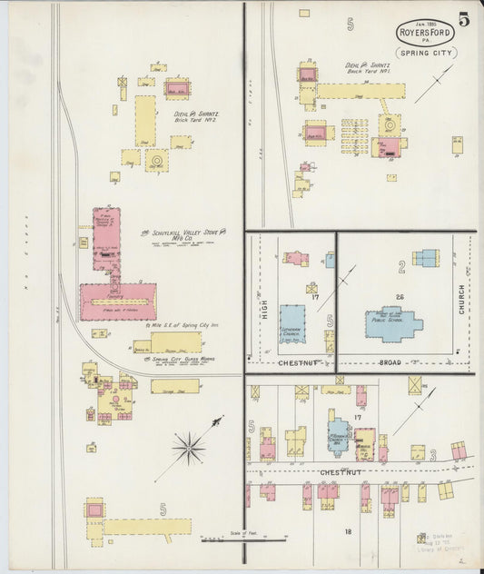 Sanborn Fire Insurance Map from Royersford, Montgomery County, Pennsylvania (1895), Sheet #0005 - Historic Sanborn Fire Insurance Map Print, vintage old map wall art, antique decor, genealogy gift, Pennsylvania Pennsylvania map