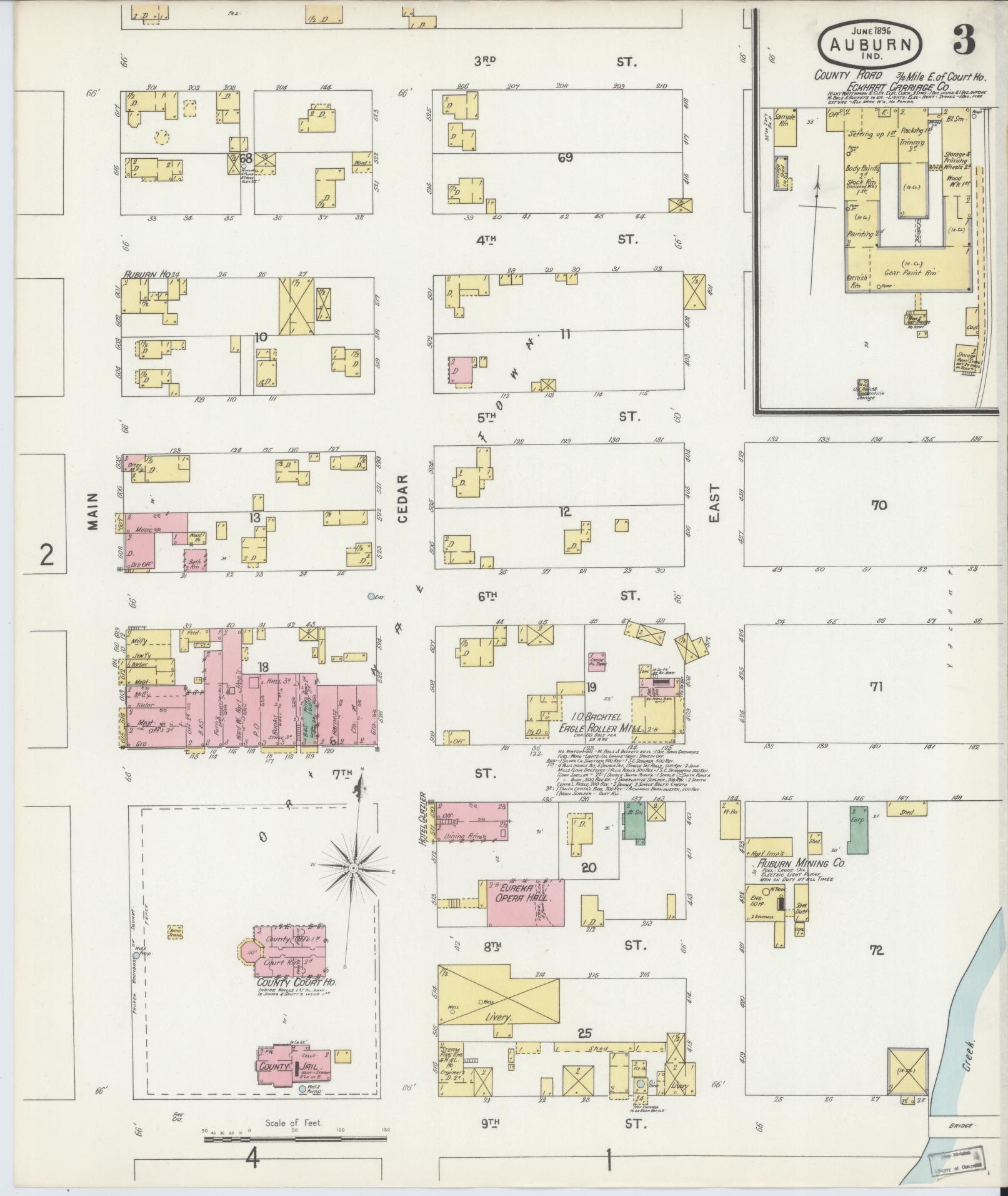 Sanborn Fire Insurance Map from Auburn, De Kalb County, Indiana (1896), Sheet #0003 - Historic Sanborn Fire Insurance Map Print, vintage old map wall art, antique decor, genealogy gift, Indiana Indiana map
