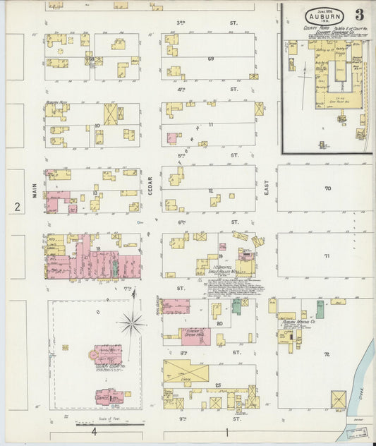 Sanborn Fire Insurance Map from Auburn, De Kalb County, Indiana (1896), Sheet #0003 - Historic Sanborn Fire Insurance Map Print, vintage old map wall art, antique decor, genealogy gift, Indiana Indiana map
