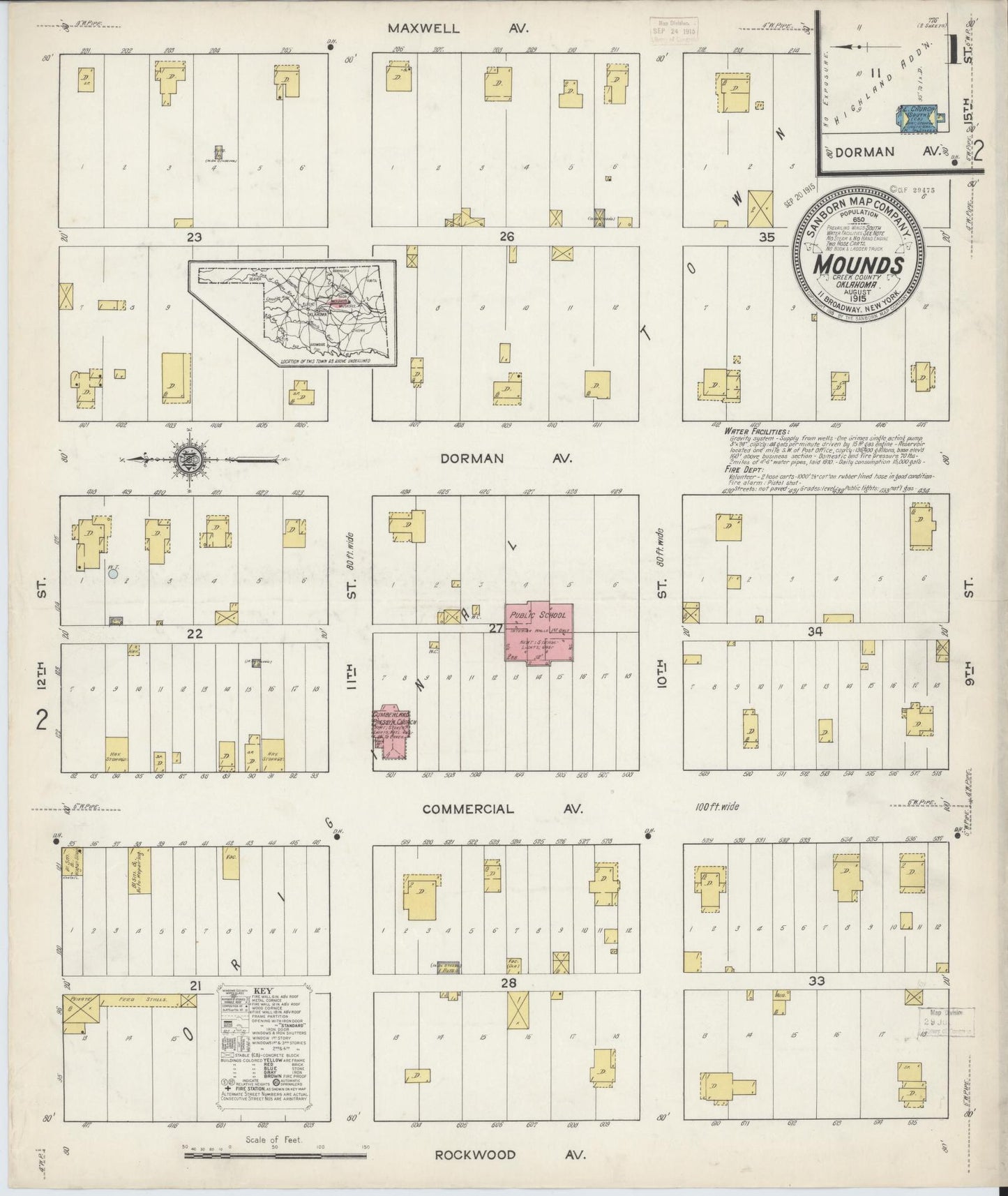 Sanborn Fire Insurance Map from Mounds, Creek County, Oklahoma (1915), Sheet #0001 - Complete Map Set gallery image, historic Sanborn map, vintage wall art, Oklahoma Oklahoma
