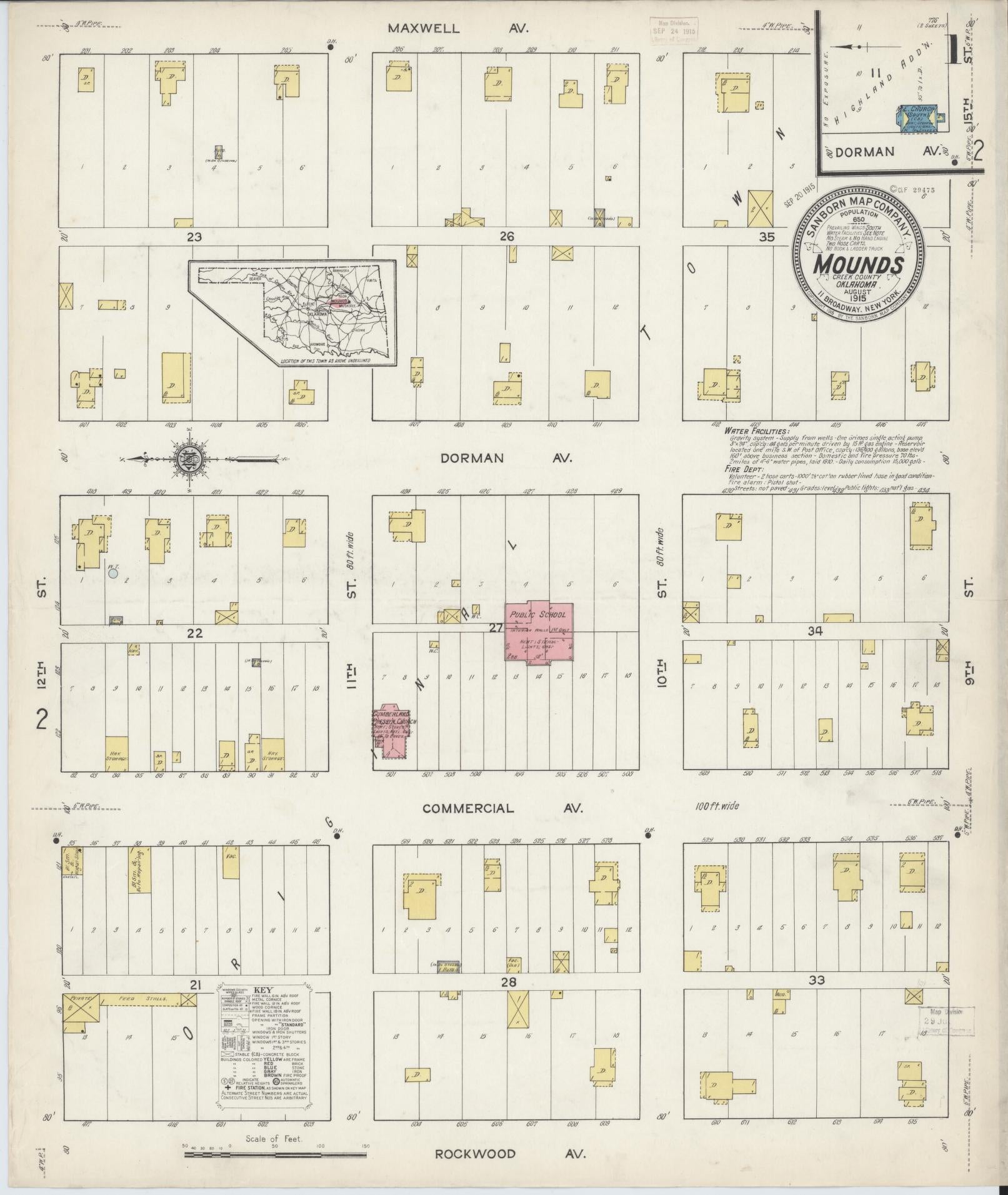 Sanborn Fire Insurance Map from Mounds, Creek County, Oklahoma (1915), Sheet #0001 - Complete Map Set gallery image, historic Sanborn map, vintage wall art, Oklahoma Oklahoma