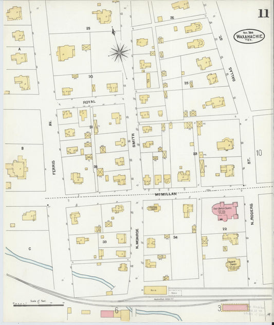 Sanborn Fire Insurance Map from Waxahachie, Ellis County, Texas (1904), Sheet #0011 - Historic Sanborn Fire Insurance Map Print, vintage old map wall art, antique decor, genealogy gift, Texas Texas map