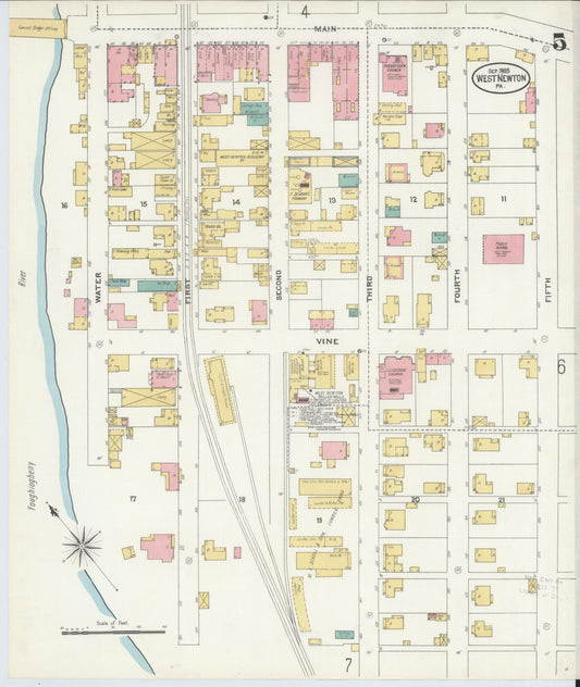 Sanborn Fire Insurance Map from West Newton, Westmoreland County, Pennsylvania (1905), Sheet #0005 - Historic Sanborn Fire Insurance Map Print, vintage old map wall art, antique decor, genealogy gift, Pennsylvania Pennsylvania map