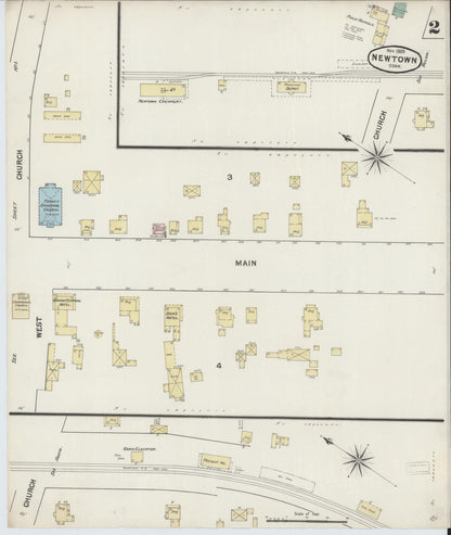 Sanborn Fire Insurance Map from Newtown, Fairfield County, Connecticut (1889), Sheet #0002 - Complete Map Set gallery image, historic Sanborn map, vintage wall art, Connecticut Connecticut